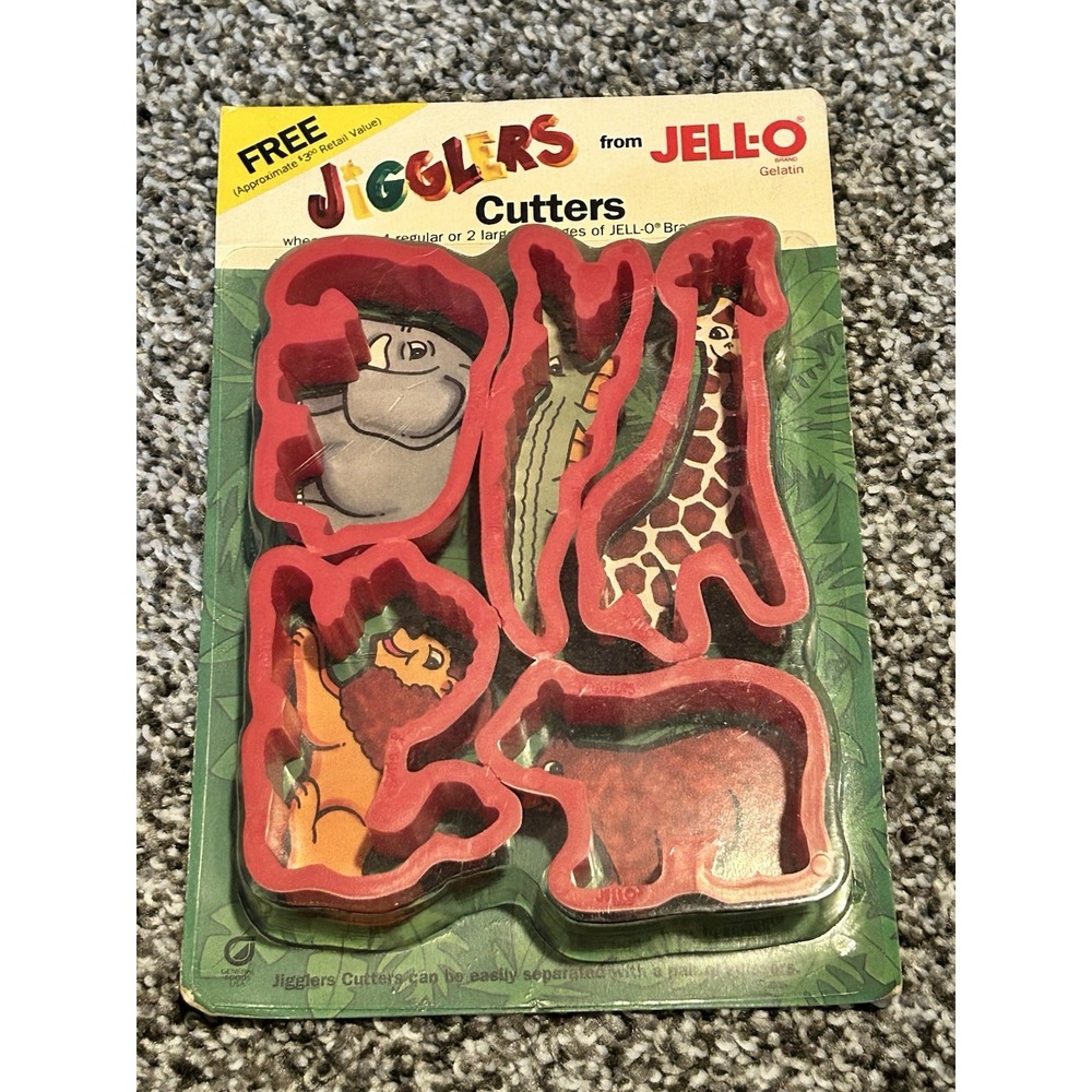 Vintage Jello Jigglers Cutters Molds JELL-O Zoo ANIMALS NEW Recipe On Back